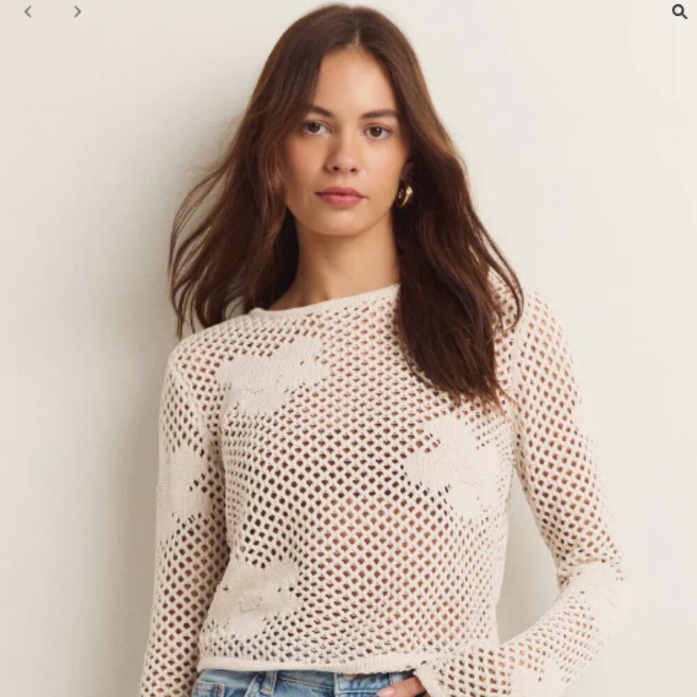 Z Supply Blossom Floral Sweater Natural Size S